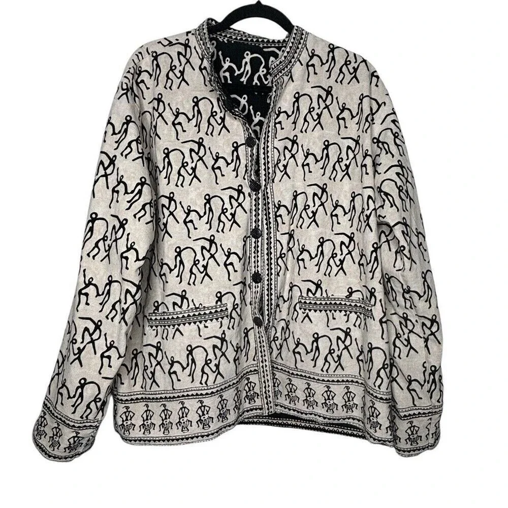 VTG Sam Hilu Art to Wear Jacket Reversible Tribal Button Up Women’s Size L/XL
